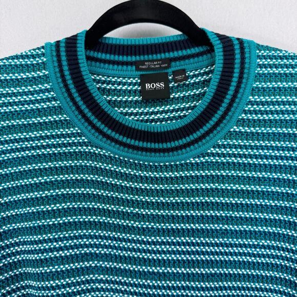 Hugo Boss Mens Sweater Size XL Cable Knit Italian Yarn Crew Neck Pullover green - Picture 4 of 8